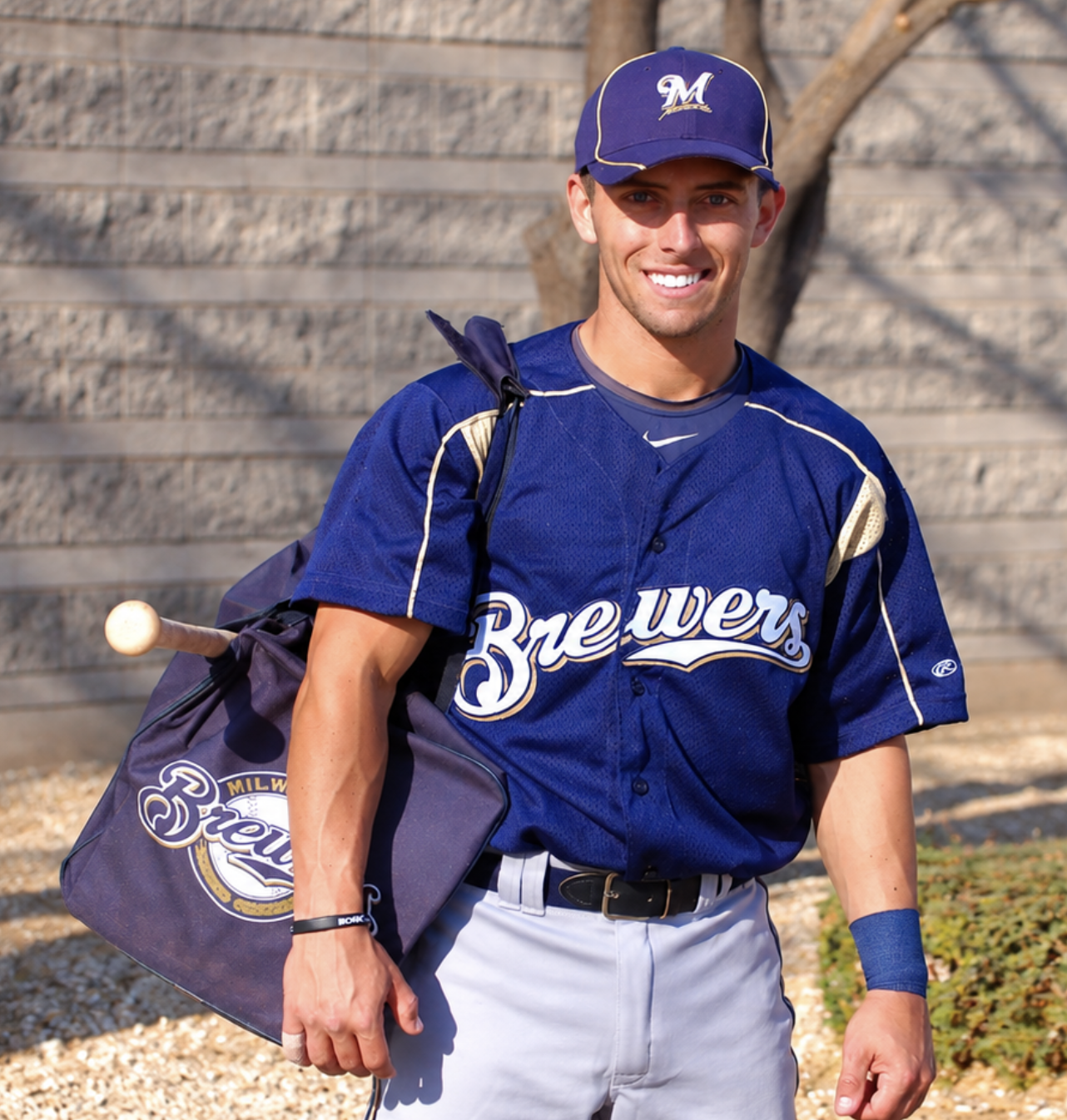 Nick Shaw wearing his Milwaukee Brewers baseball uniform