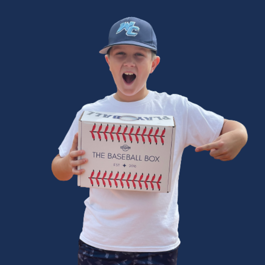 Excited kid holding The Baseball Box